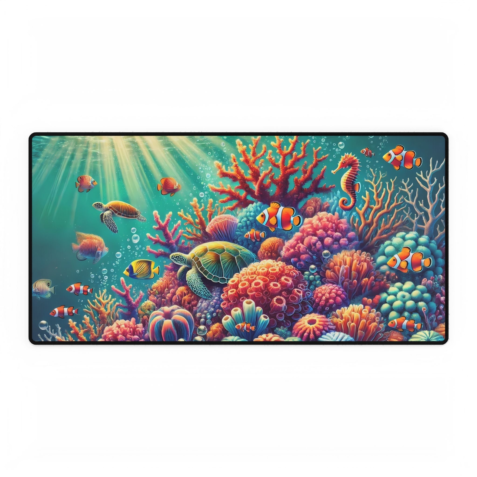 Desk Mat, Coral Reef Tropical Fish Mouse Pad, Sea Turtle Office Desk Decor,-image