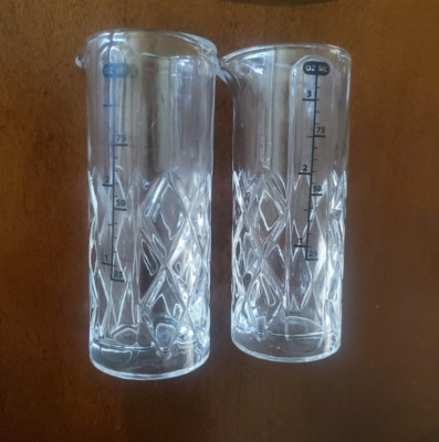 2  FINAL TOUCH Clear Glass 3.4 oz. Jiggers  Marked w/oz & ml.    New w/o Boxes