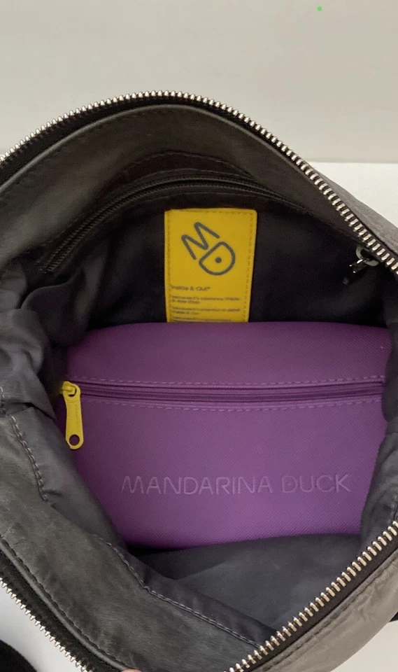 Mandarina Duck Leather Grey Shoulderbag & Storage Pink Pouch - Image 3 of 4