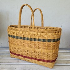 Handmade Woven Tote Basket Rectangle Handle 2015