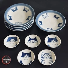 Mino Ware Cat Design Plate & Small Dish Set of 10 – Japanese Ceramic Dinnerware