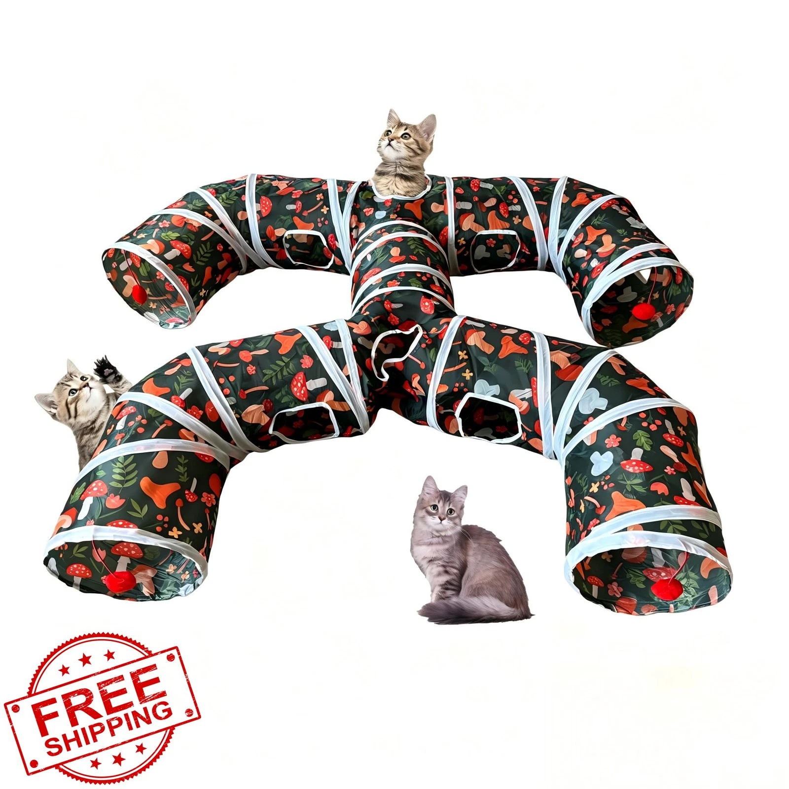Bigladious Cat Tunnel Toy Brown White