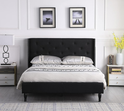 Queen Upholstered Platform Bed Frame with Storage - Black - Oliver & Smith