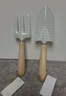Garden Tool Set (2 pc) Metal Hand  Trowel and Fork  w/ Wood Handles and Hangers