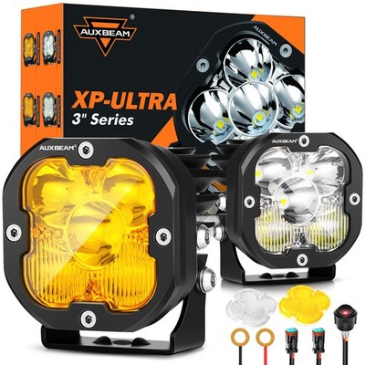 Auxbeam 3'' LED Work Light Amber White Spot Flood Beam Offroad Driving Lamps ATV
