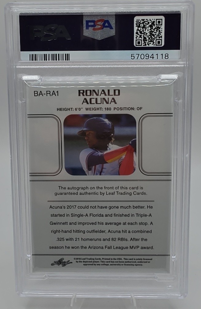 2018 Leaf Ultimate Ronald Acuna 1990 Auto RC PSA 9 Atlanta Braves view 2