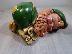 Vintage 1980's Gnome  Elf Ceramic Statue Hand Painted Figure  "Bottoms Up"