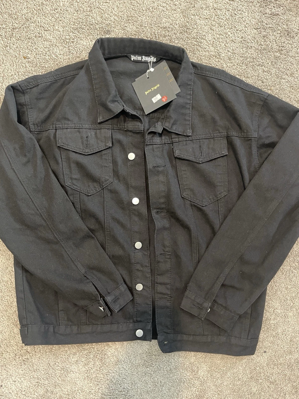 Palm Angels Men Black Vintage Logo Back Button Front Denim Jacket size X-LARGE  image 4