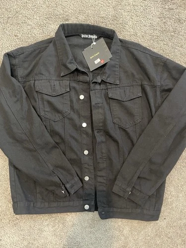 Palm Angels Men Black Vintage Logo Back Button Front Denim Jacket size X-LARGE  image 4