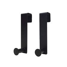 Metal Over The Cabinet Door Hooks, 2 Pack, Matte Stainless Steel, Towel Black
