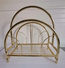 Vintage Arch Brass Magazine Rack MCM Gold Holder 16x11x17