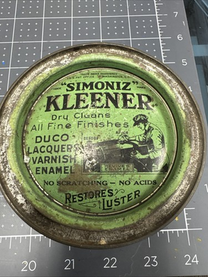 #ad Vtg 1930’s Simoniz Kleener Auto Wax Can 12oz Car Graphics Chicago IL $10.00