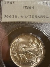 1943 PCGS MS64  SILVER LIBERTY WALKING HALF OLD  RATTLER OGH PCGS HOLDER