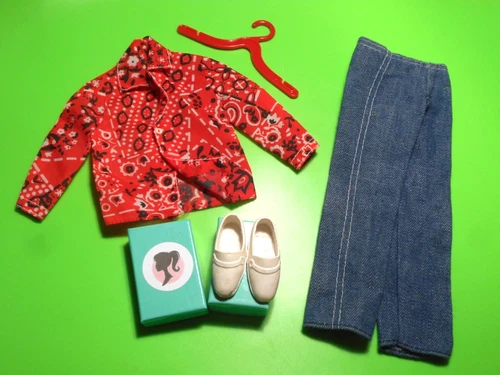 Vintage Barbie KEN BEST BUY 9131 BANDANA SHIRT DENIM JEANS WHITE HK SHOES