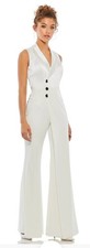 Mac Duggal 26603 Collar Neck Single Breasted Formal Jumpsuit NWT Size 2 White