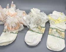 Vtg Tutu Pageant 90s Anklets Socks Girls 7-8.5 Pastel Nylon Lace Ruffle Cuff USA