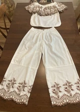 Jan Barboglio Vintage Embroidered Pants And  Blouse Set
