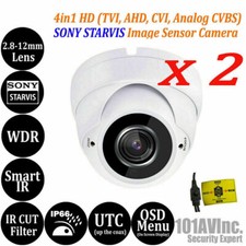  2 PKG 1080P Security Camera 2.8-12mm Varifocal Dome HD TVI CVI AHD Analog White