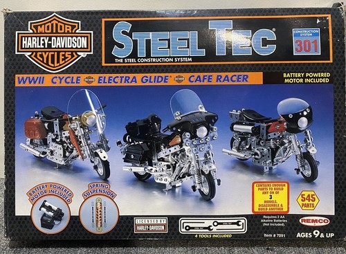 Vintage 1993 Steel Tec Harley Davidson REMCO Toys Battery Operated 3 Bikes In 1