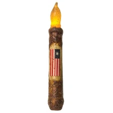 NEW-AMERICAN FLAG-TIMER TAPER CANDLE-BURNT MUSTARD-Primitive Grungy 6.5"