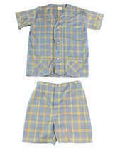 Vintage Designer Original by Pleetway Blue Plaid Pajamas S/S Shirt  Shorts