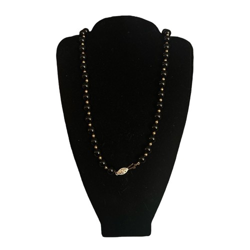 Black Onyx and 14KT Gold Beaded Necklace 18” Vintage & Matching Earrings Set - Picture 3 of 8