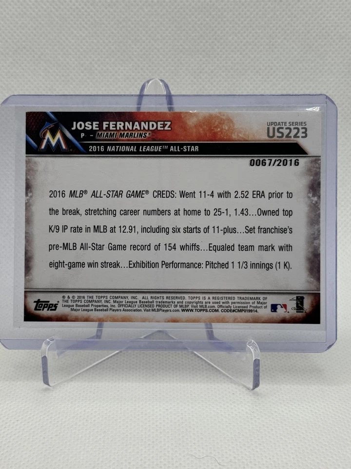 2016 Topps Update #US223 Jose Fernandez Gold #/2016 - Image 2 of 2