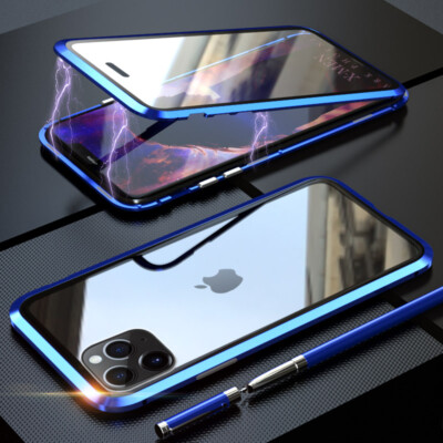For iPhone 17 16 15 14 13 12 Pro Max Magnetic Adsorption Metal Case Glass Cover
