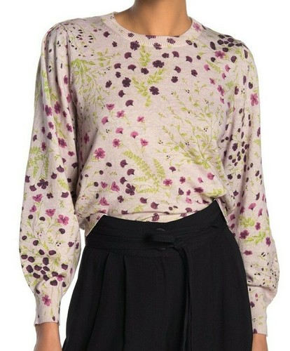 NWT Joie SzL Verna Floral Print Long Sleeve Cashmere-Blend Sweater Lilac