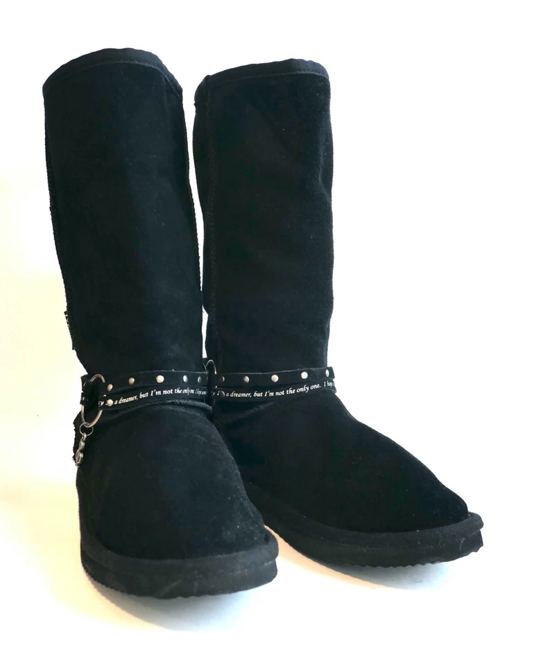 Vtg Women 90s Lyric Culture John Lennon Imagine Music Faux Suede Boot Size 6 - Image 2 of 4