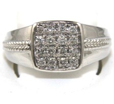 Natural Round Diamond Cluster Square Men's Milgrian Ring 14k White Gold .50Ct