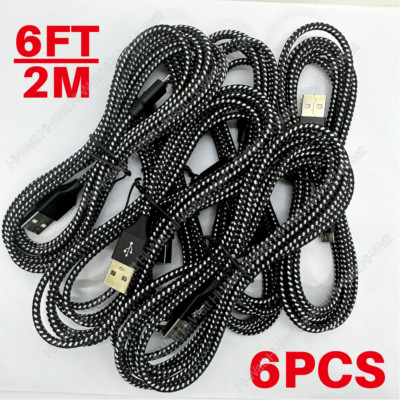 6Pack 6FT Braided Micro USB Cable Fast Charger Data Cord Lot For Samsung Android