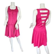 Victoria Harbor 1980s Cage Back Hot Pink Cotton Blend Sleeveless Knit Dress I Sm