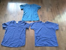 LOT Of 3 Women's Medical Scrub Shirts Blue Teal Medium Tops Cherokee Scrubs