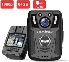 Rexing P1 Body Worn Camera, 2" Display 1080p Full HD, 64G Memory,10Hr Battery