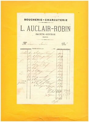 SAINTE-SEVERE (36) BUTCHERY DELI ''L. AUCLAIR & ROBIN'' in 1904