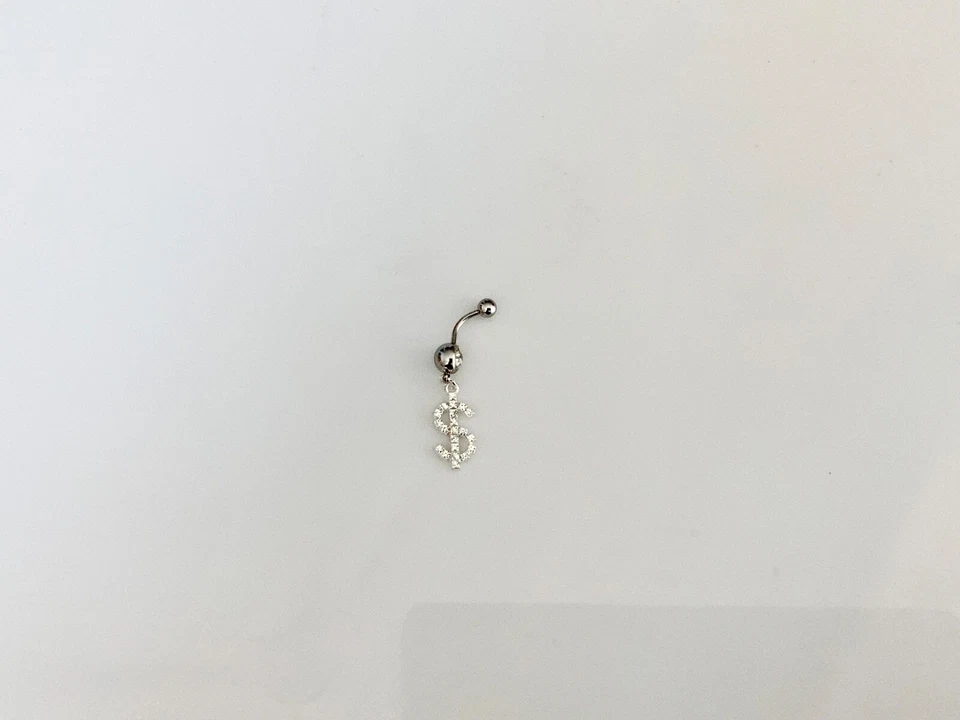 Dollar Sign Cash Money Rhinestone Belly Button Navel Ring Body Jewelry Piercing - Image 4 of 4
