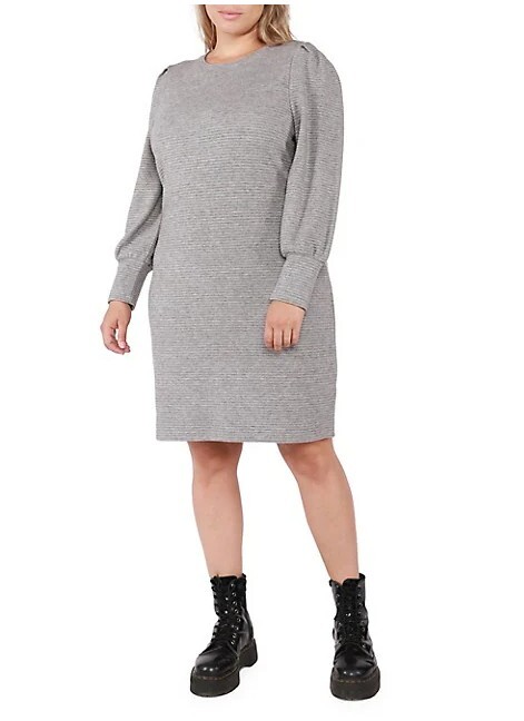 NWT Dex Plus Puff-Sleeve Ottoman Knit Dress Size 3X Gray Long Sleeve Comfy SOFT