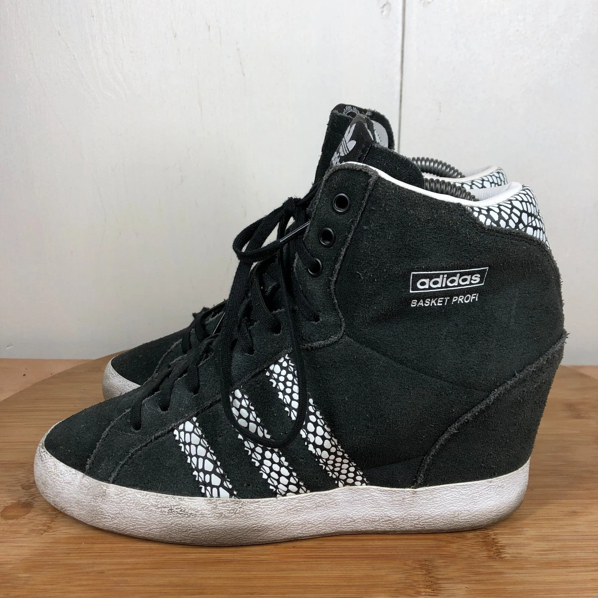 Adidas Basket Profi Shoes Womens 8.5 Hidden Wedge Black Suede