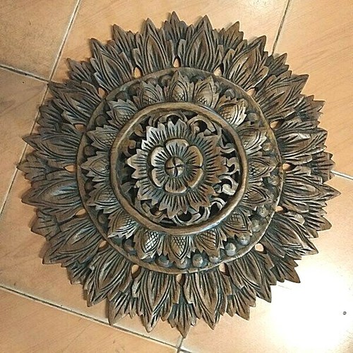 17" Wall Hanging Thai Vintage Wood Carved Floral Panel Asian Art Home Decor DHL - Picture 9 of 10