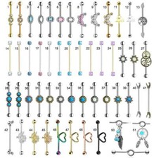 Industrial Scaffold Bar Ear Piercing Straight Barbell Gold Plated Steel Gem Opal