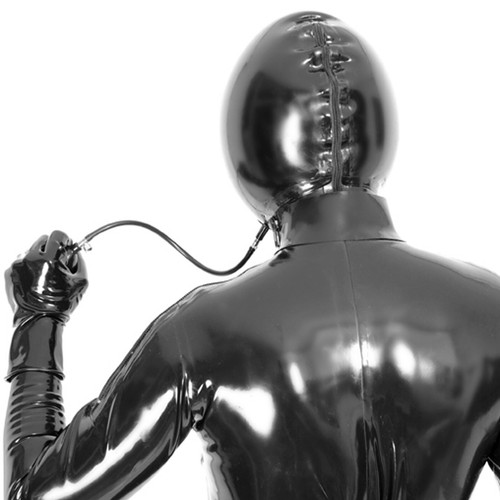 Latex Hood 2 lays Inflatable Pump Rubber Mask Fetish Experience Suffocation BDSM - Picture 6 of 7
