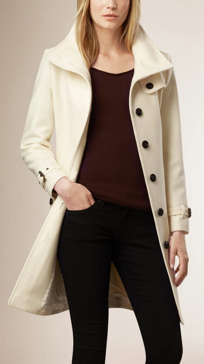 Nuevo con etiquetas Burberry Brit Mujer Rushfield Lana de Pecho nico Gabardina Blanco