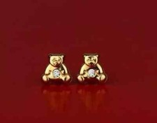1Ct Round Simulated Diamond Bear Shape Stud Earrings 14K Yellow Gold Plated
