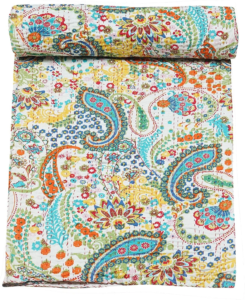 Colcha Kantha hecha a mano india colcha vintage manta de algodón Gudari Queen Foto 2 de 4