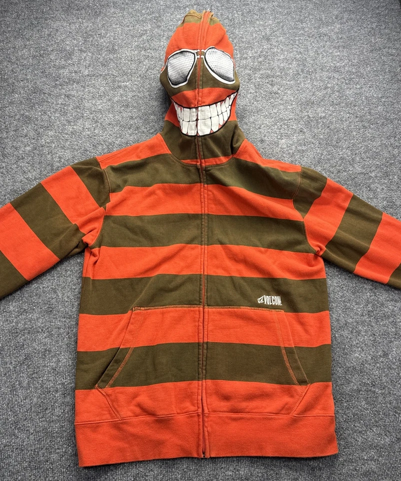 Vintage Volcom Beast Hoodie Men's Size M Orange Green Skateboard Monster Y2K - Image 2 of 4