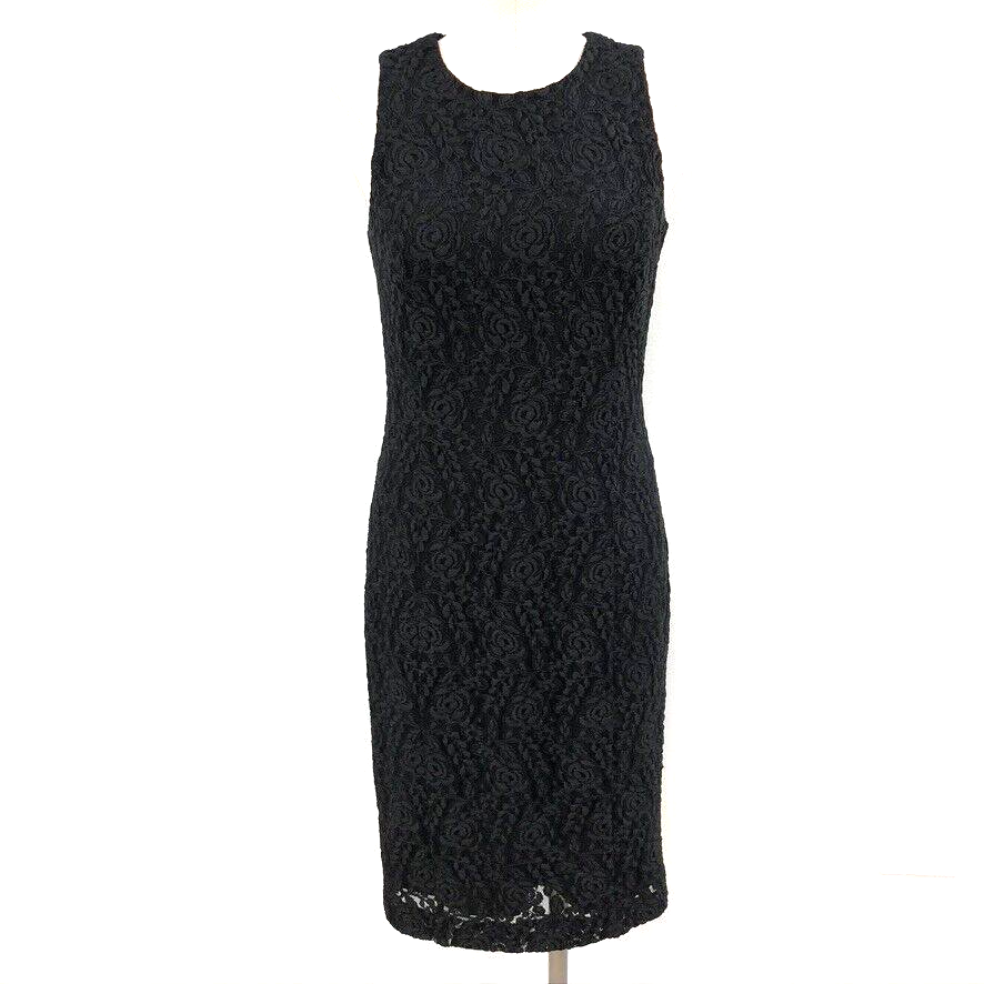 W By Worth Sheath Dress Womens Black Floral Lace Overlay