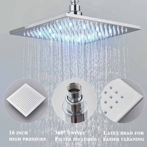 16in Rainfall Shower Head High pressure Spray LED Square Rain ...