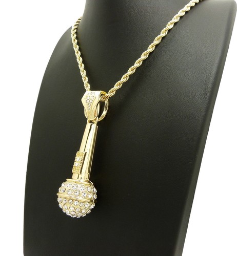 NEW ICED MICROPHONE MIC PENDANT 4mm/24" ROPE CHAIN HIP HOP NECKLACE RC2808G - Bild 7 von 8