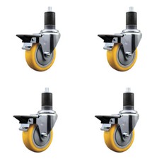 4 Inch Yellow Poly Swivel 1-5/8 Inch Expanding Stem Caster Set with Brake SCC